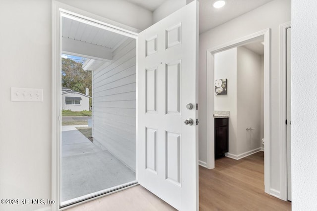 interior space with light hardwood / wood-style flooring