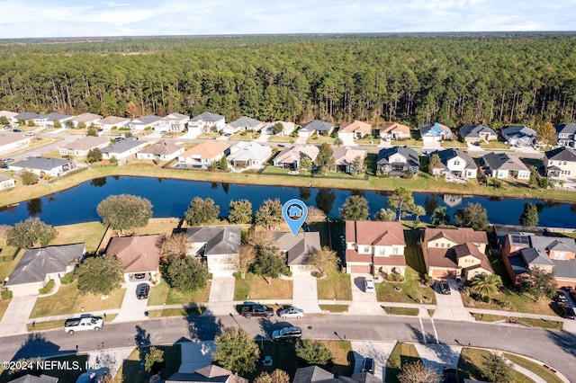 aerial view with a water view