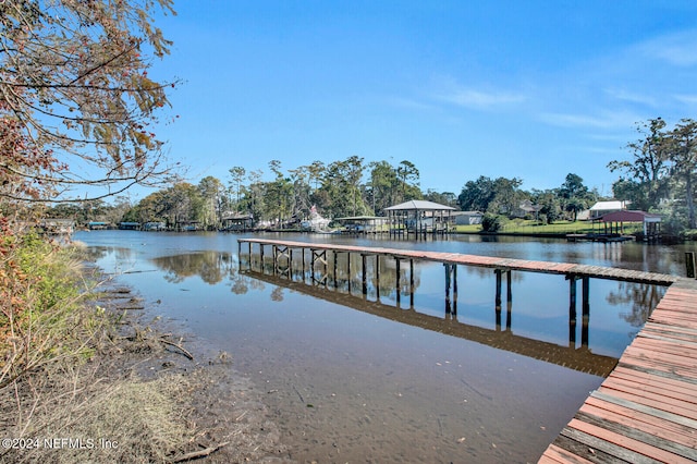 view of dock featuring a water view