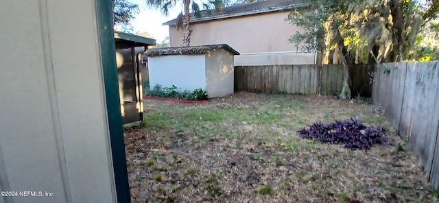 view of yard featuring a shed