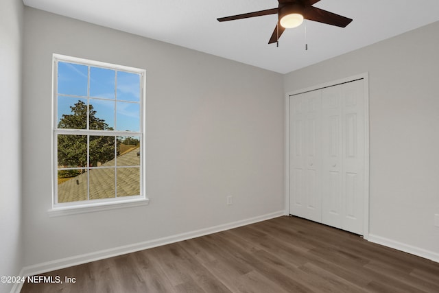 unfurnished bedroom with multiple windows and dark wood-type flooring