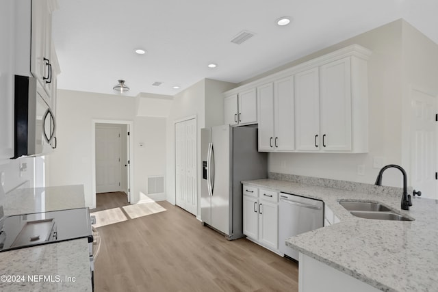 kitchen featuring white cabinets, light hardwood / wood-style floors, sink, and appliances with stainless steel finishes