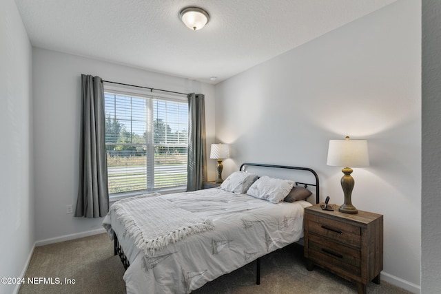 bedroom featuring carpet flooring and a textured ceiling