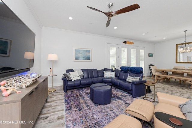 1869 S 2nd St, Jacksonville Beach, FL 32250 - living area featuring light wood-type flooring, ceiling fan, ornamental molding, recessed lighting, and baseboards