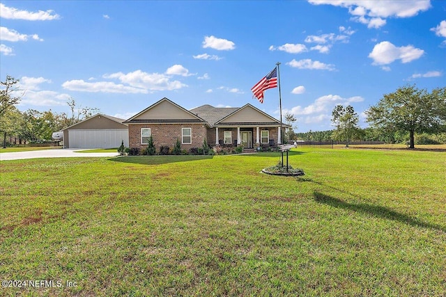 view of front of property with covered porch and a front lawn