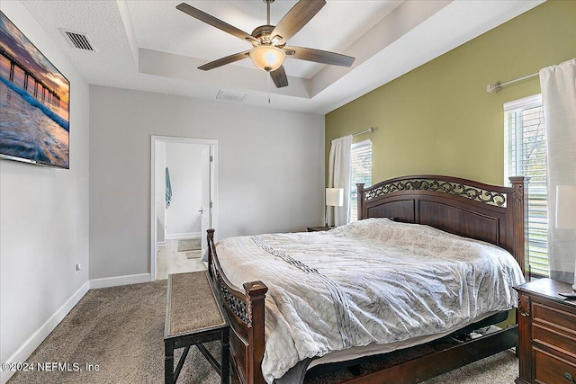 11018 Seneca Ln, Glen St Mary, FL 32040 - bedroom with a raised ceiling, carpet floors, baseboards, and a ceiling fan