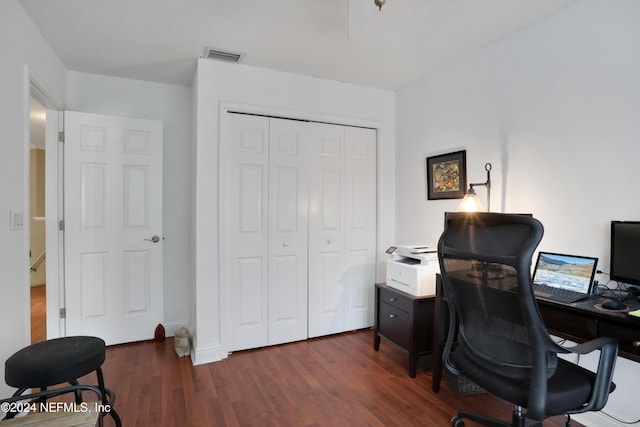 office area with dark hardwood / wood-style flooring