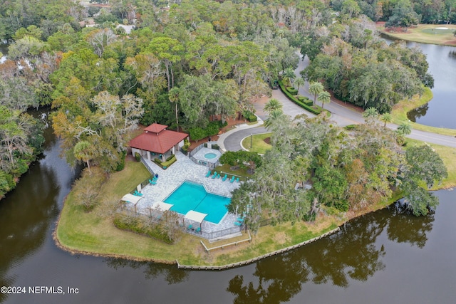 aerial view featuring a water view