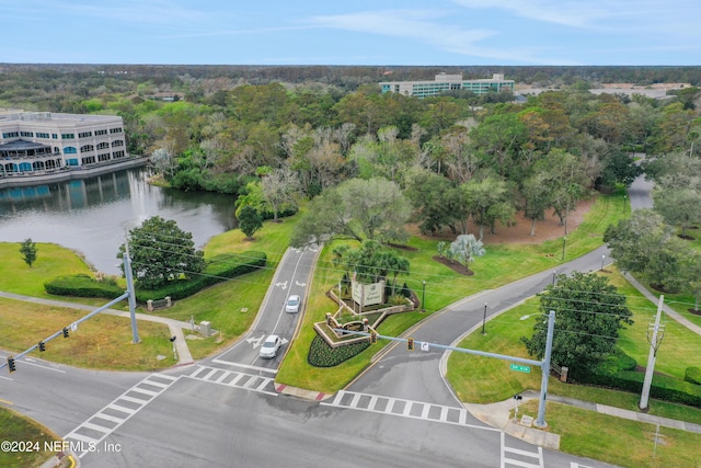 bird's eye view featuring a water view