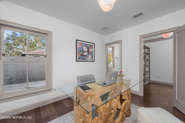 home office featuring dark hardwood / wood-style floors