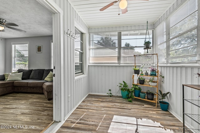 sunroom / solarium with ceiling fan