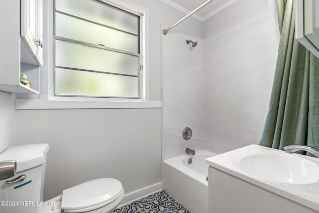 full bathroom featuring tile patterned floors, sink, shower / tub combo, and toilet