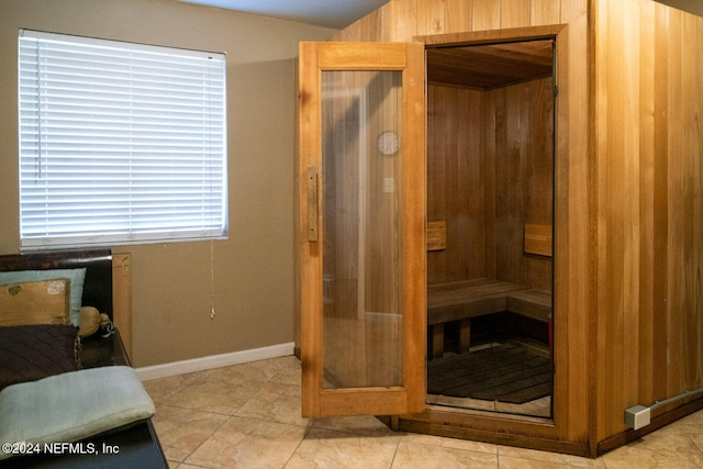 view of sauna with tile patterned flooring