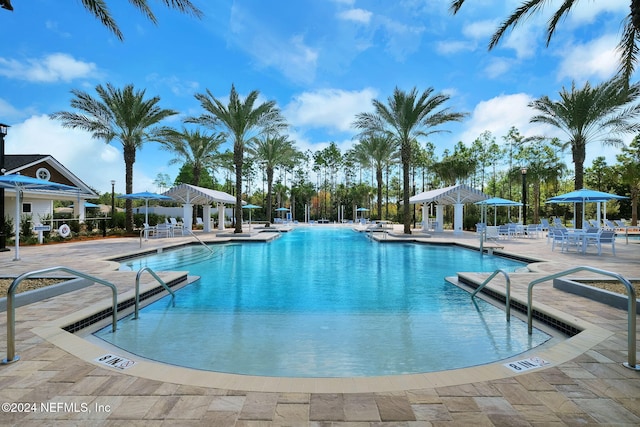 view of swimming pool featuring a patio area