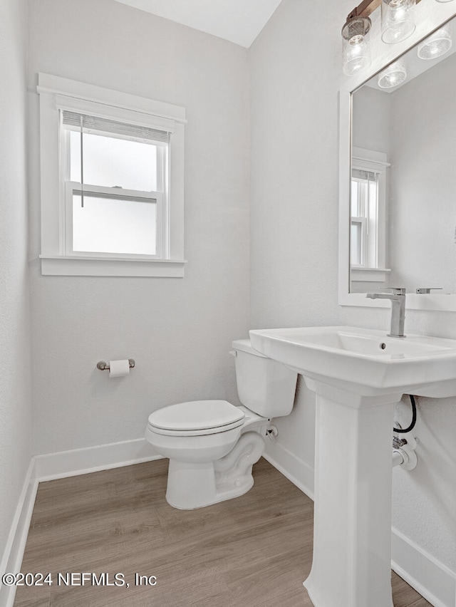 bathroom with hardwood / wood-style flooring, plenty of natural light, and toilet