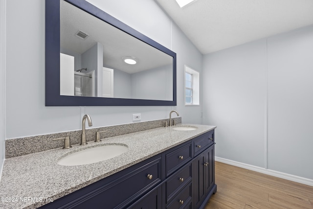 bathroom with hardwood / wood-style flooring and vanity