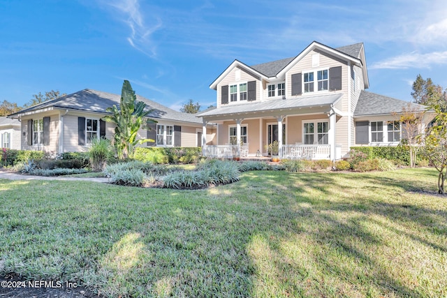 view of front of house featuring a porch and a front yard