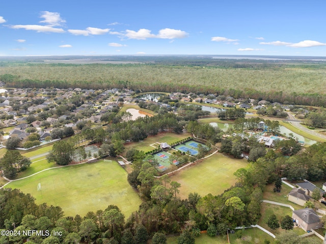 aerial view with a water view