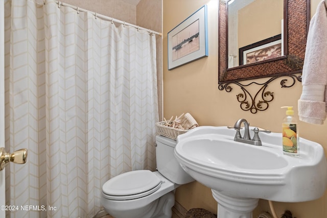 bathroom featuring toilet, sink, and walk in shower