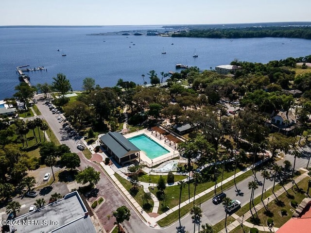 bird's eye view featuring a water view