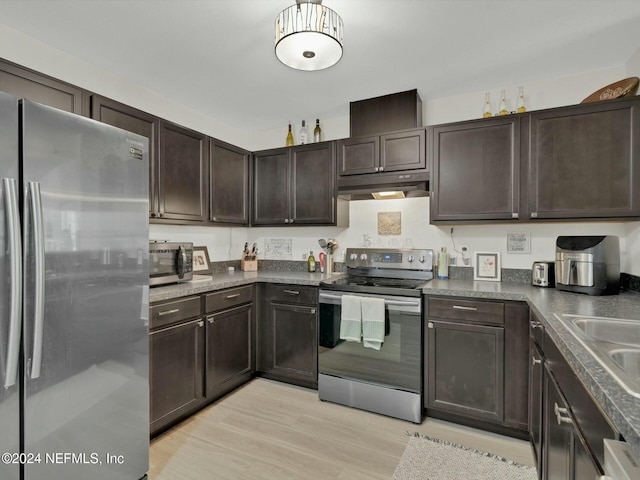 156 Sandy Beach Ln, Atlantic Beach, FL 32233 - kitchen with appliances with stainless steel finishes, under cabinet range hood, dark brown cabinetry, and dark countertops