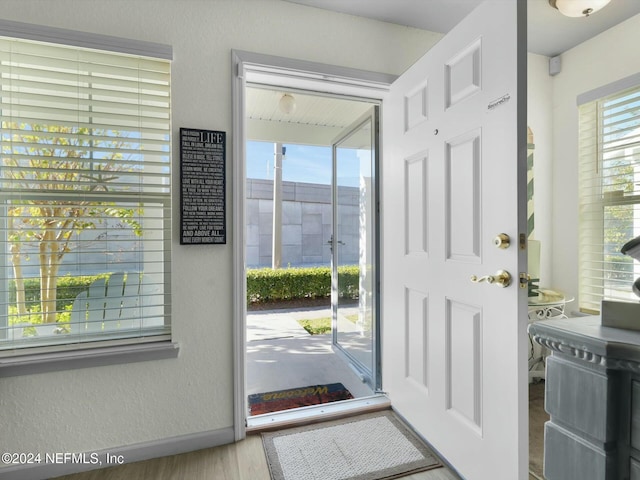 entryway with light hardwood / wood-style floors