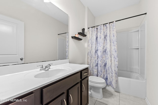 full bathroom with tile patterned floors, vanity, shower / bath combination with curtain, and toilet