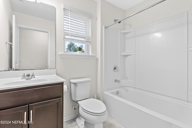 full bathroom featuring tile patterned flooring, vanity, toilet, and shower / washtub combination