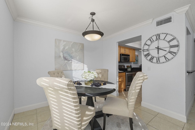 tiled dining area with ornamental molding