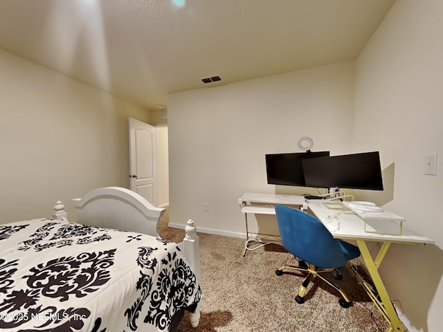 bedroom featuring light carpet