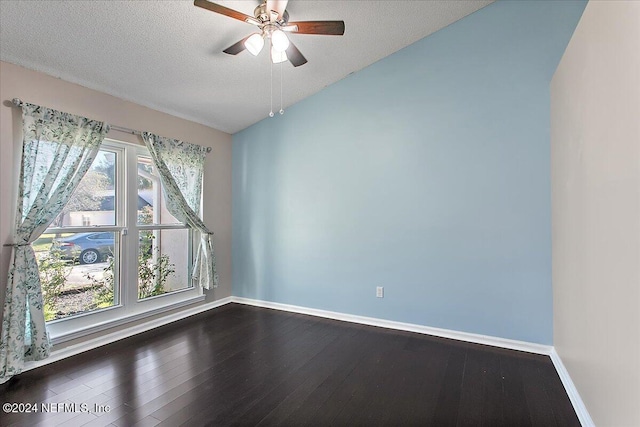 spare room with a textured ceiling, hardwood / wood-style flooring, and ceiling fan