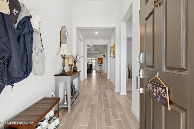 entryway with light hardwood / wood-style flooring