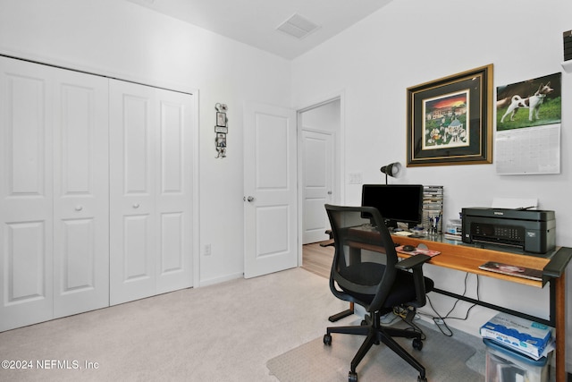 view of carpeted office space