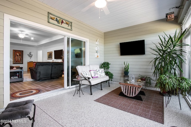 view of patio / terrace featuring ceiling fan and a porch