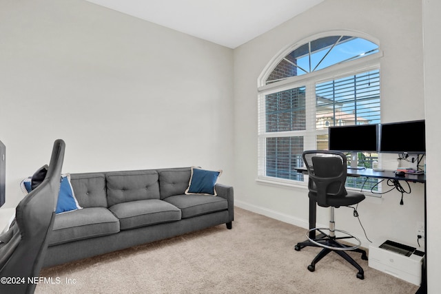 view of carpeted home office