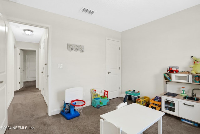 rec room with sink and carpet floors