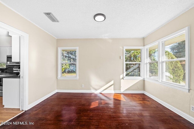 interior space featuring plenty of natural light, wood-type flooring, and a textured ceiling