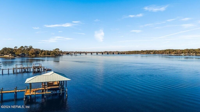 view of dock with a water view