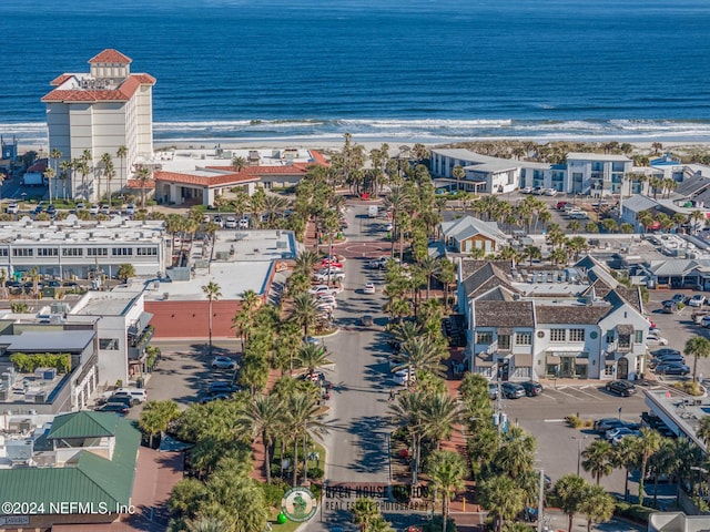 aerial view featuring a water view and a view of the beach