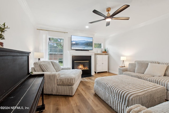 bedroom with crown molding and light hardwood / wood-style floors