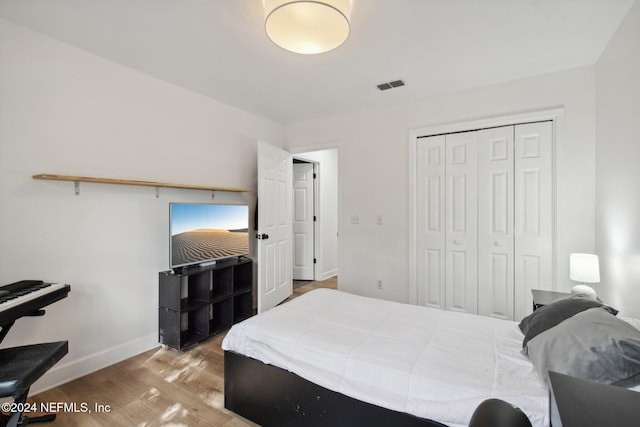 bedroom featuring a closet and wood-type flooring