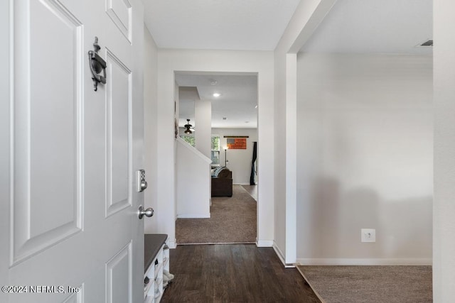 hall featuring dark hardwood / wood-style flooring