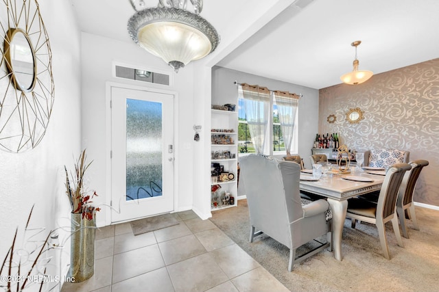 dining room with light tile patterned flooring