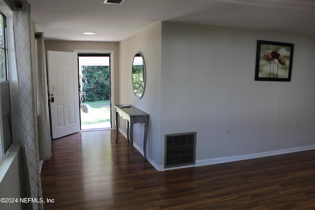 foyer entrance featuring dark hardwood / wood-style floors