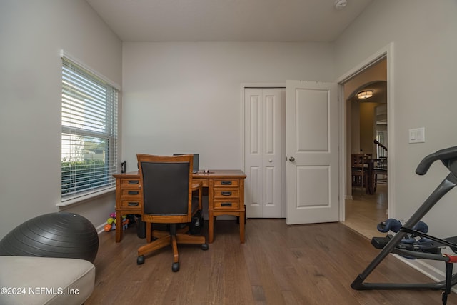 office space featuring hardwood / wood-style floors