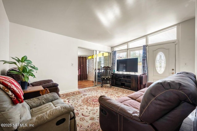 living room with lofted ceiling