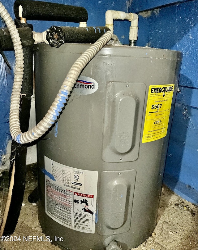 utility room featuring electric water heater