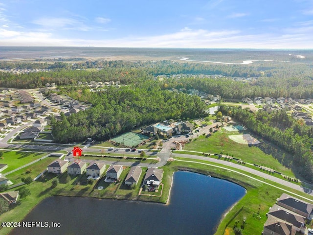 aerial view featuring a water view