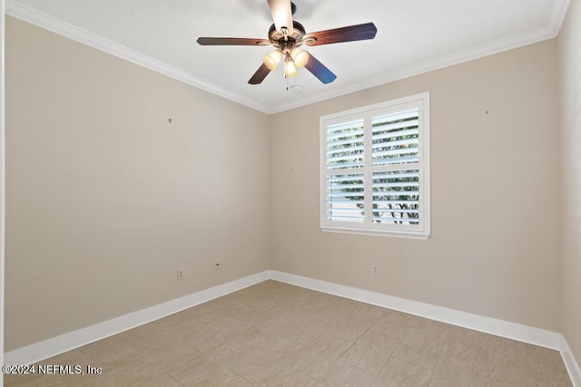 unfurnished room featuring ceiling fan and ornamental molding