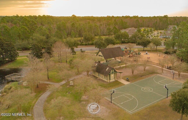 view of aerial view at dusk